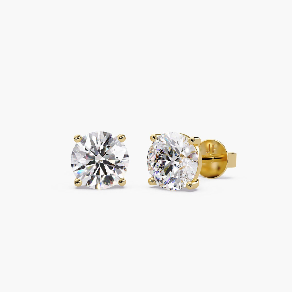 14K Yellow Gold Lab Grown Diamond Earrings Round / 4.00 Carat Studs / Lab Grown Diamond Stud Pair / Diamond Round Studs / Lab Diamond 2 Carat Stud / Diamond Studs 3ctw / Solitaire Earrings / Diamond Studs Sit Flat