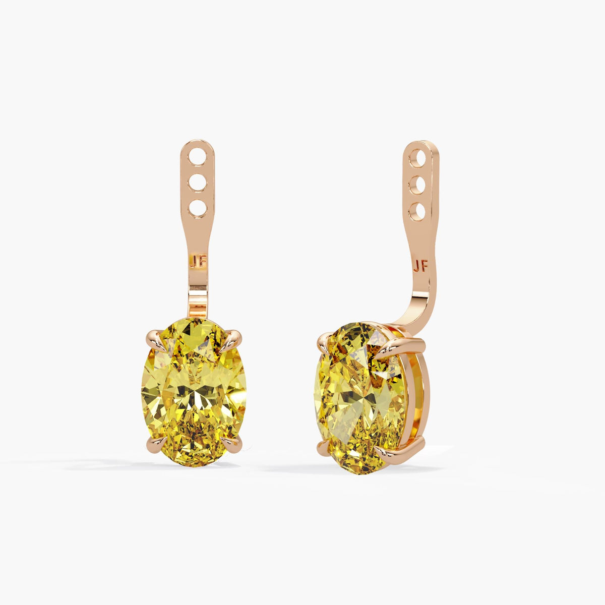 Rose gold yellow diamond jackets paired with white oval diamond studs / two-stone combination