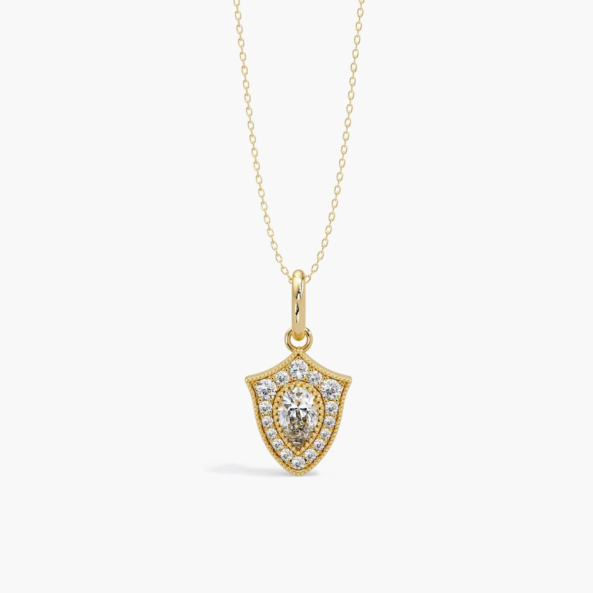 Dainty Shield Pendant 14K / Fancy Diamond CharmDiamond Medallion Pendant / Gold and Diamond / Medallion Necklace / 14K Gold Pavé Medallion Charm / Diamond Triangle Pendant / Pendant Solid Gold Necklace / Lab Grown Diamond Pendant / Pear Diamond Pendant / Diamond Halo Necklace