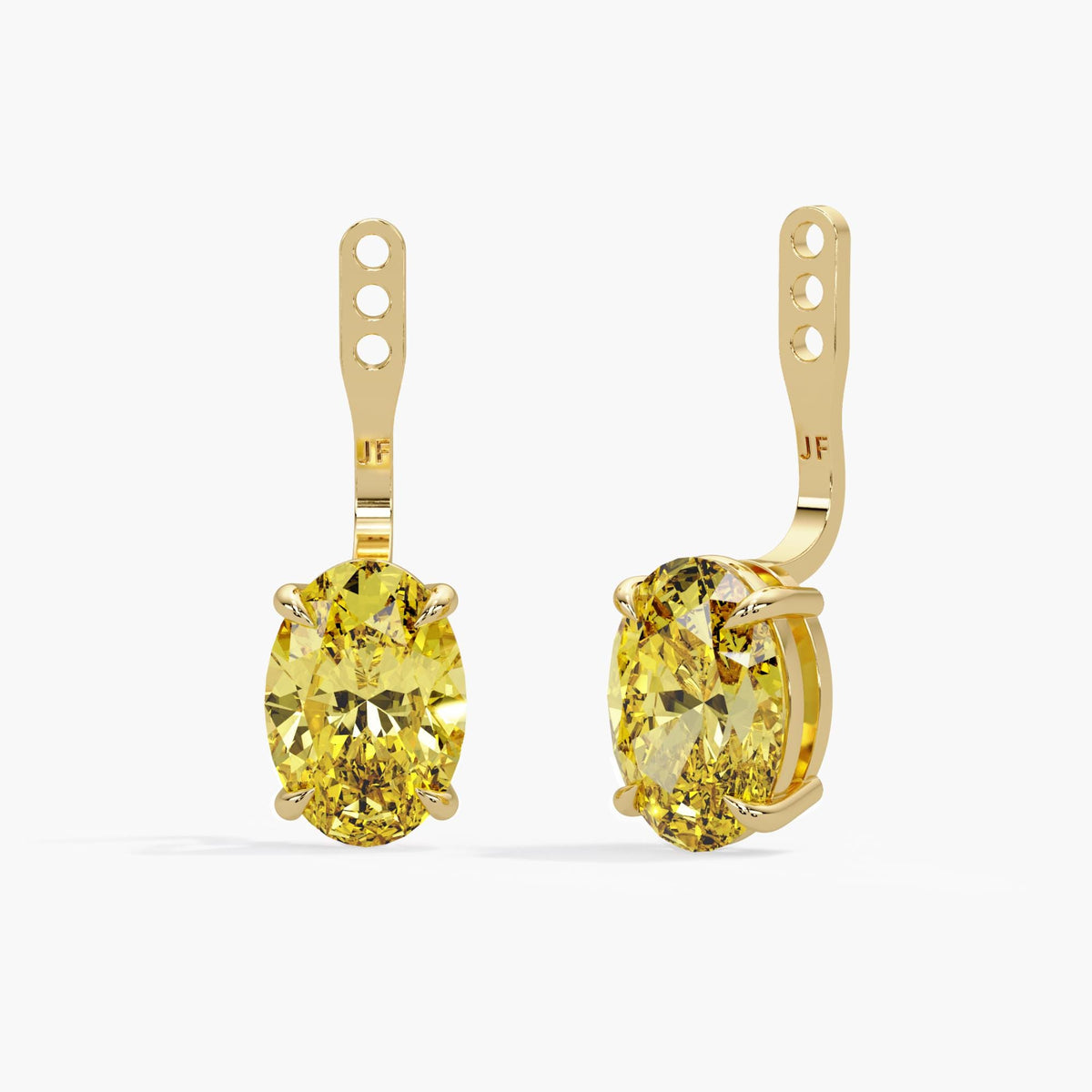 Oval yellow diamond earring jackets / 14K yellow gold / claw settings / three adjustment holes