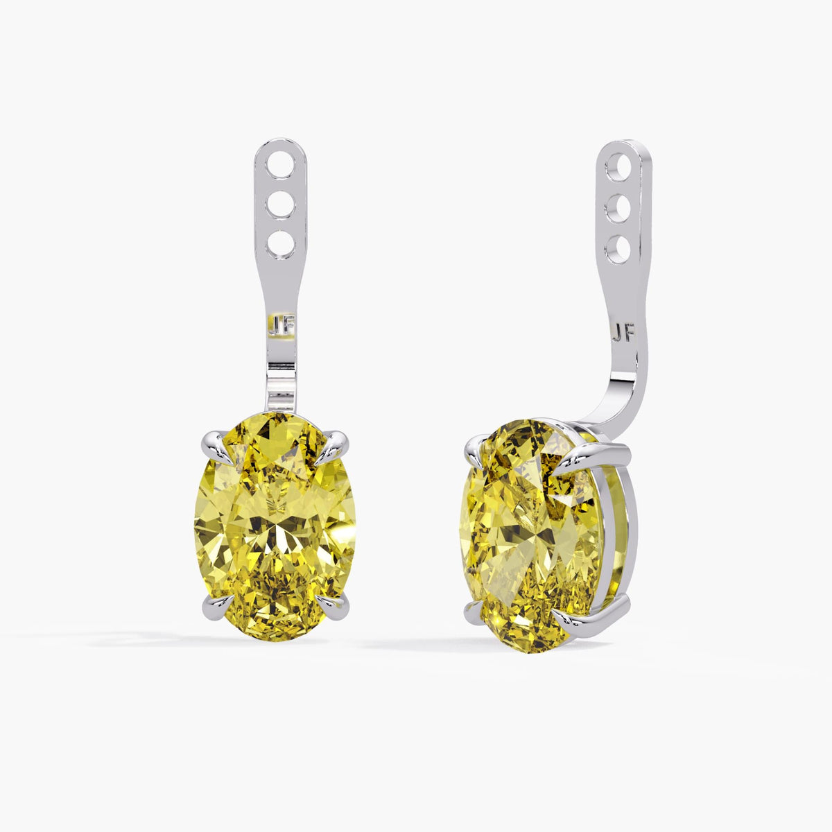 Oval yellow diamond earring jackets / 14K white gold / claw settings / adjustable attachment bars