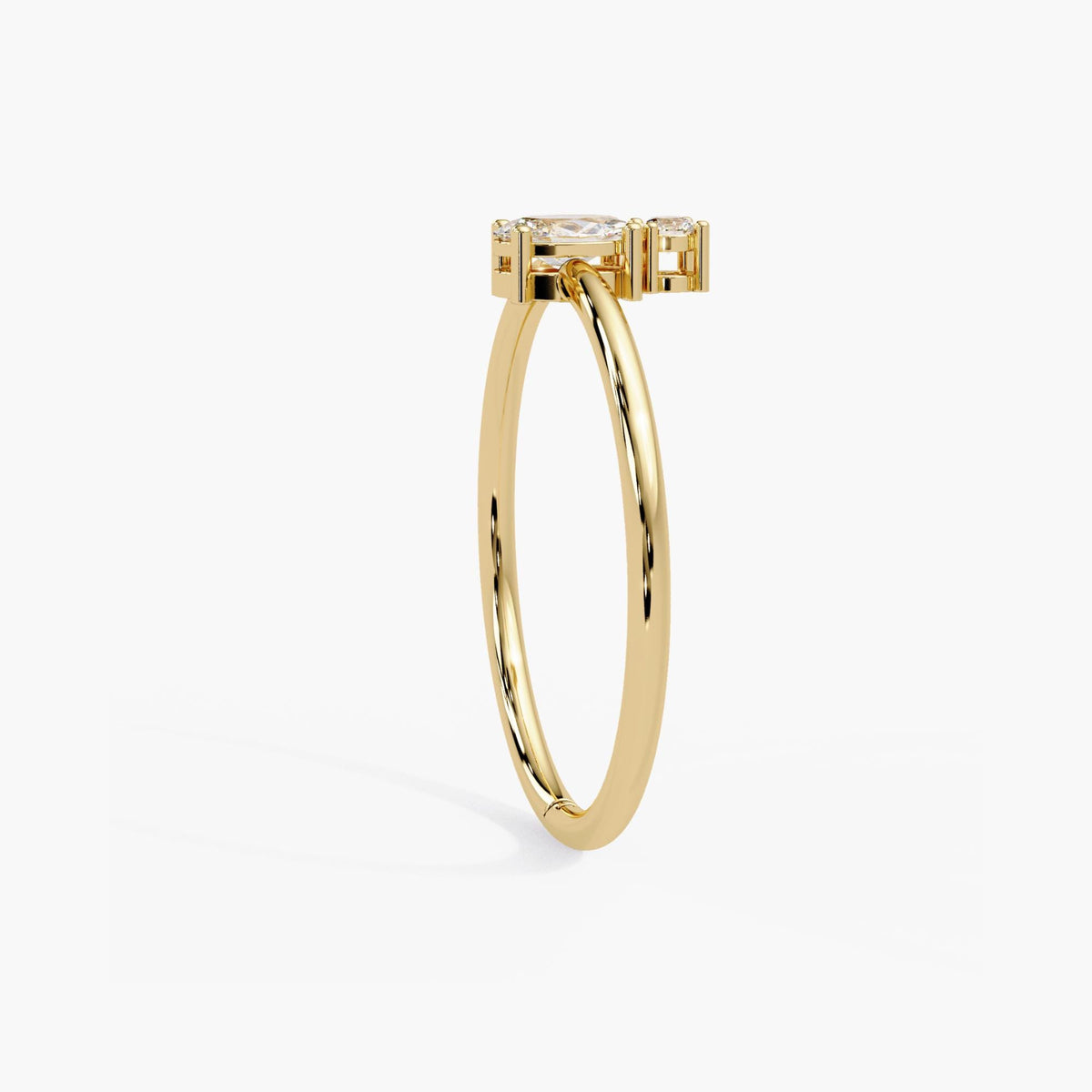 14k gold oval and round diamond stacking ring with a slim 1.3mm band and low stone profile for everyday wear.