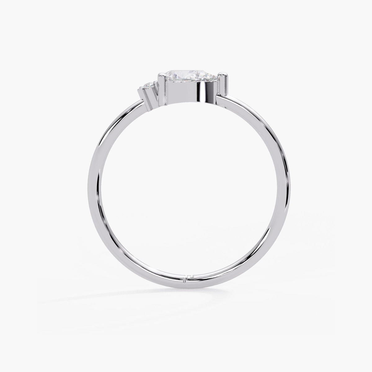 14k white gold horizontal pear diamond ring with a round wire band in a slim everyday width.
