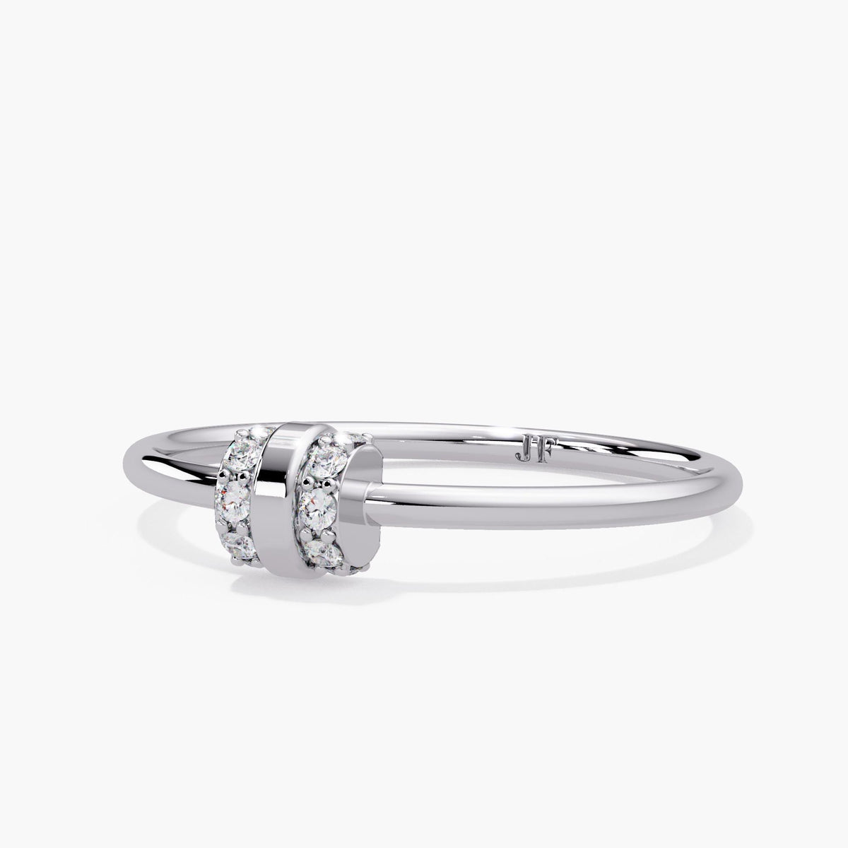 14K white gold double bar pavé diamond ring on a slim 1.3 mm band