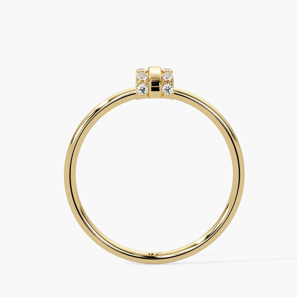 14K yellow gold double bar pavé diamond ring with two rows of 1.2 mm pavé diamonds