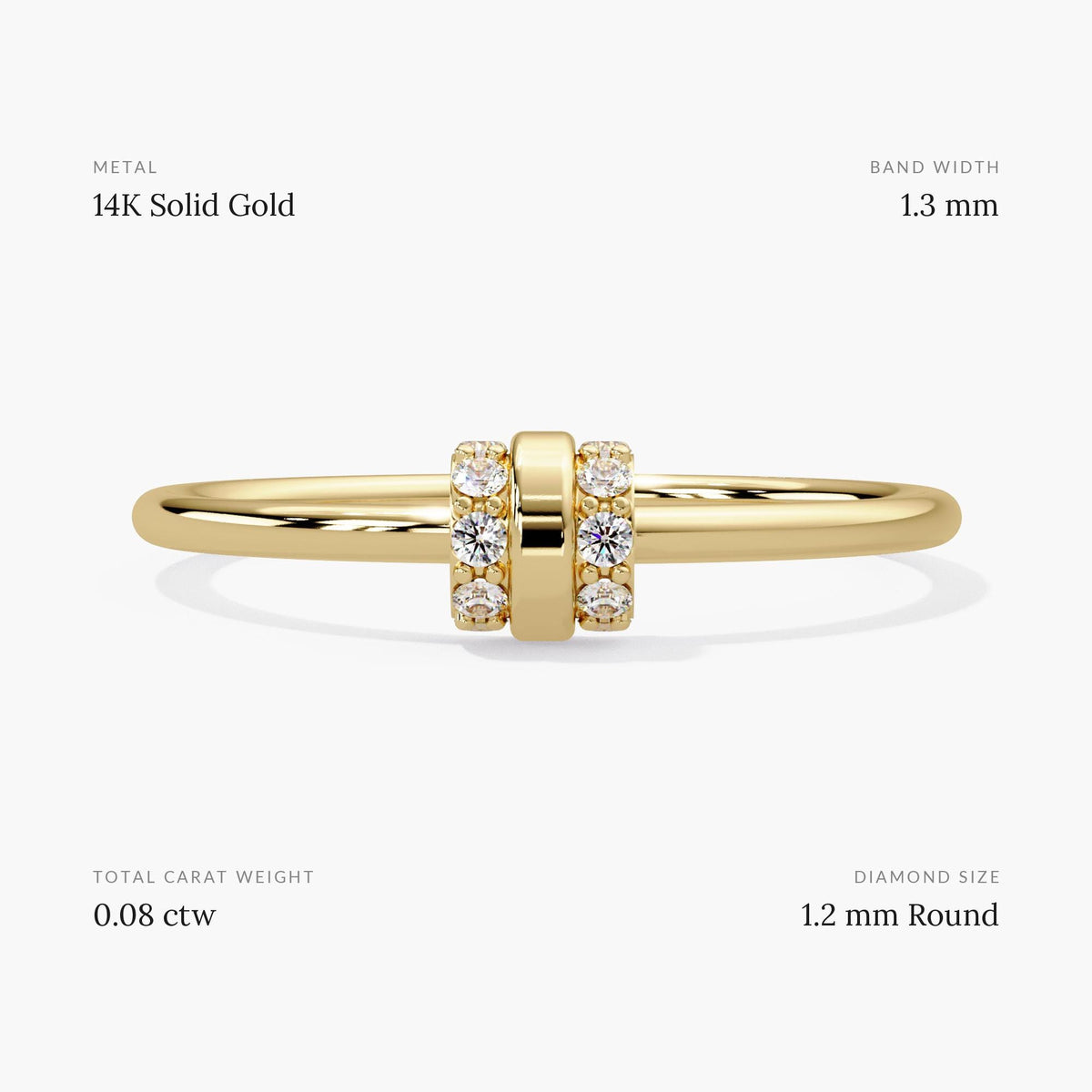 14K yellow gold double bar pavé diamond ring on a slim 1.3 mm band