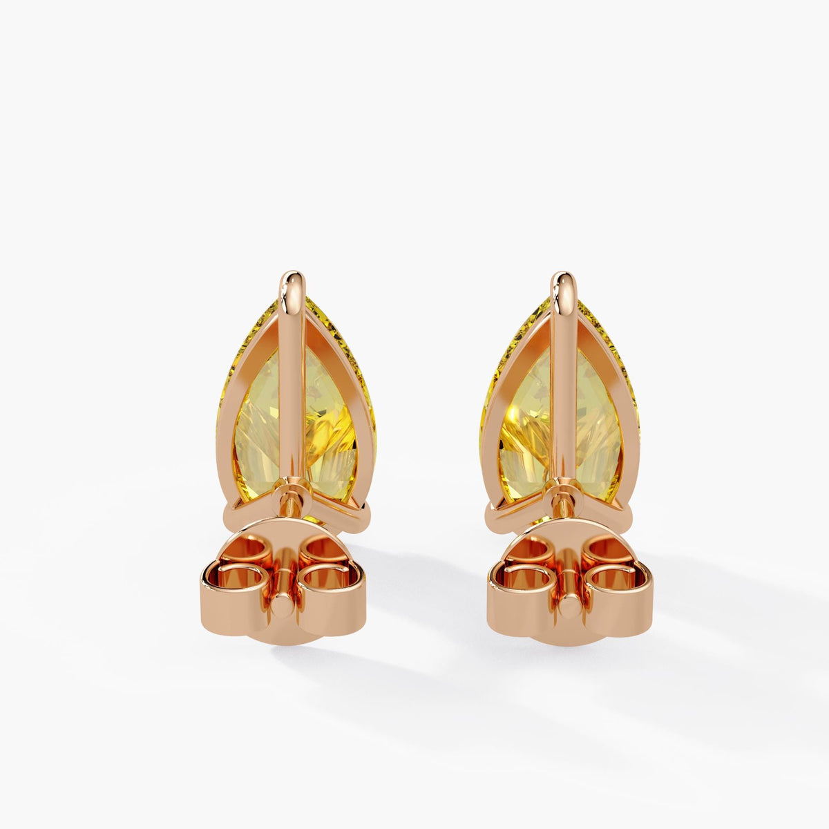 14K rose gold yellow lab diamond pear stud earrings with push back closure and three prong setting