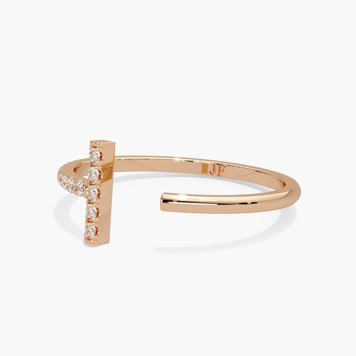 14K rose gold open cuff ring with 0.08 ctw of round diamonds