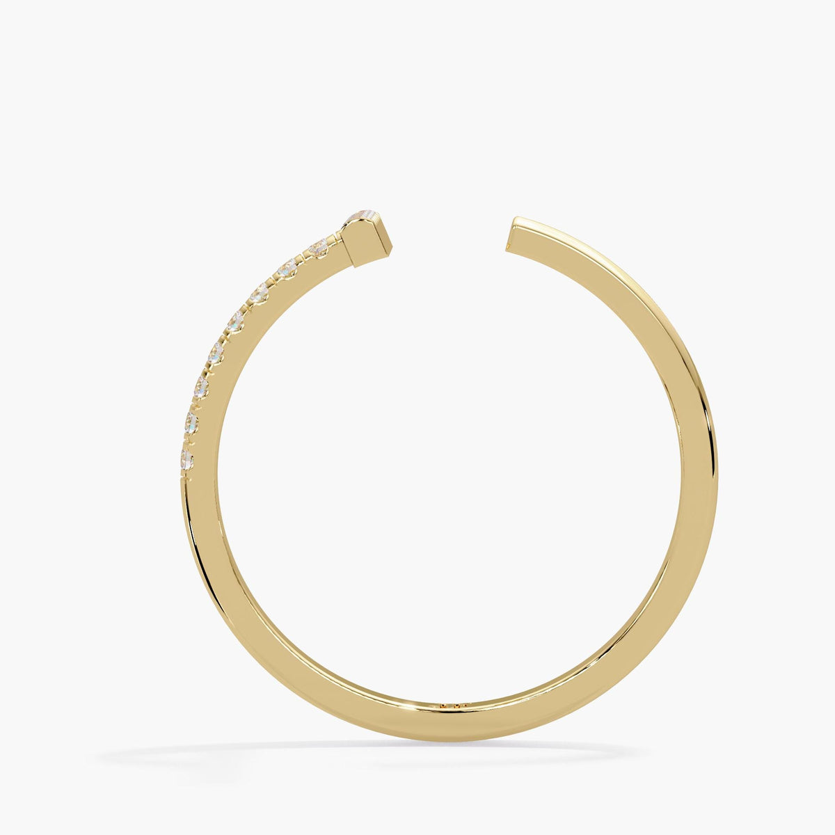 Delicate 14K yellow gold line ring with thirteen 1.2 mm round diamonds