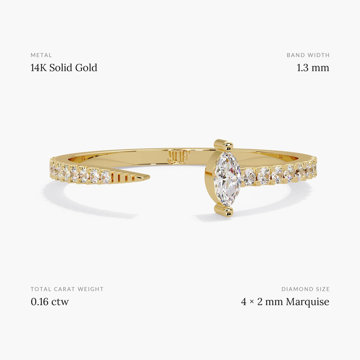 Dainty 14K yellow gold pinky ring with nineteen graduated pavé diamonds