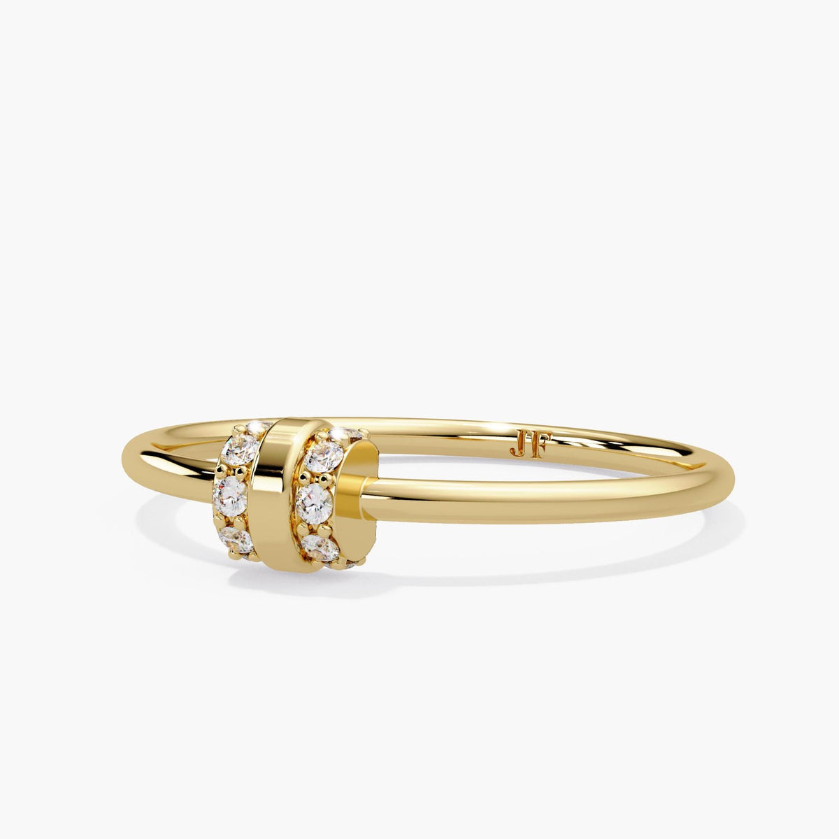 14K yellow gold double bar pavé diamond ring with 0.08 ctw of round diamonds