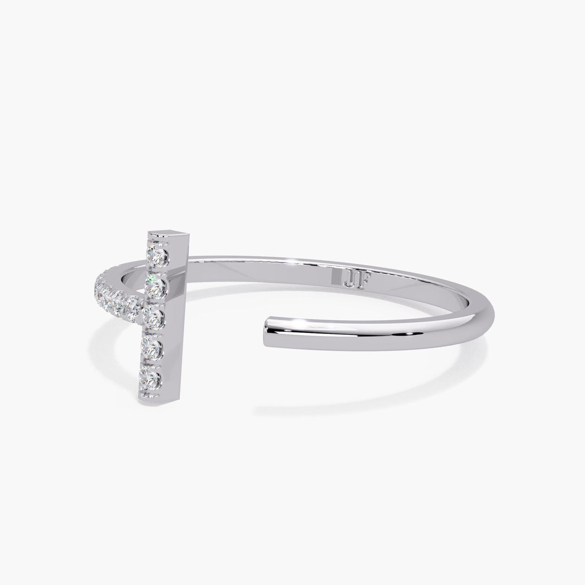 Dainty 14K white gold adjustable bar ring with a pavé shoulder