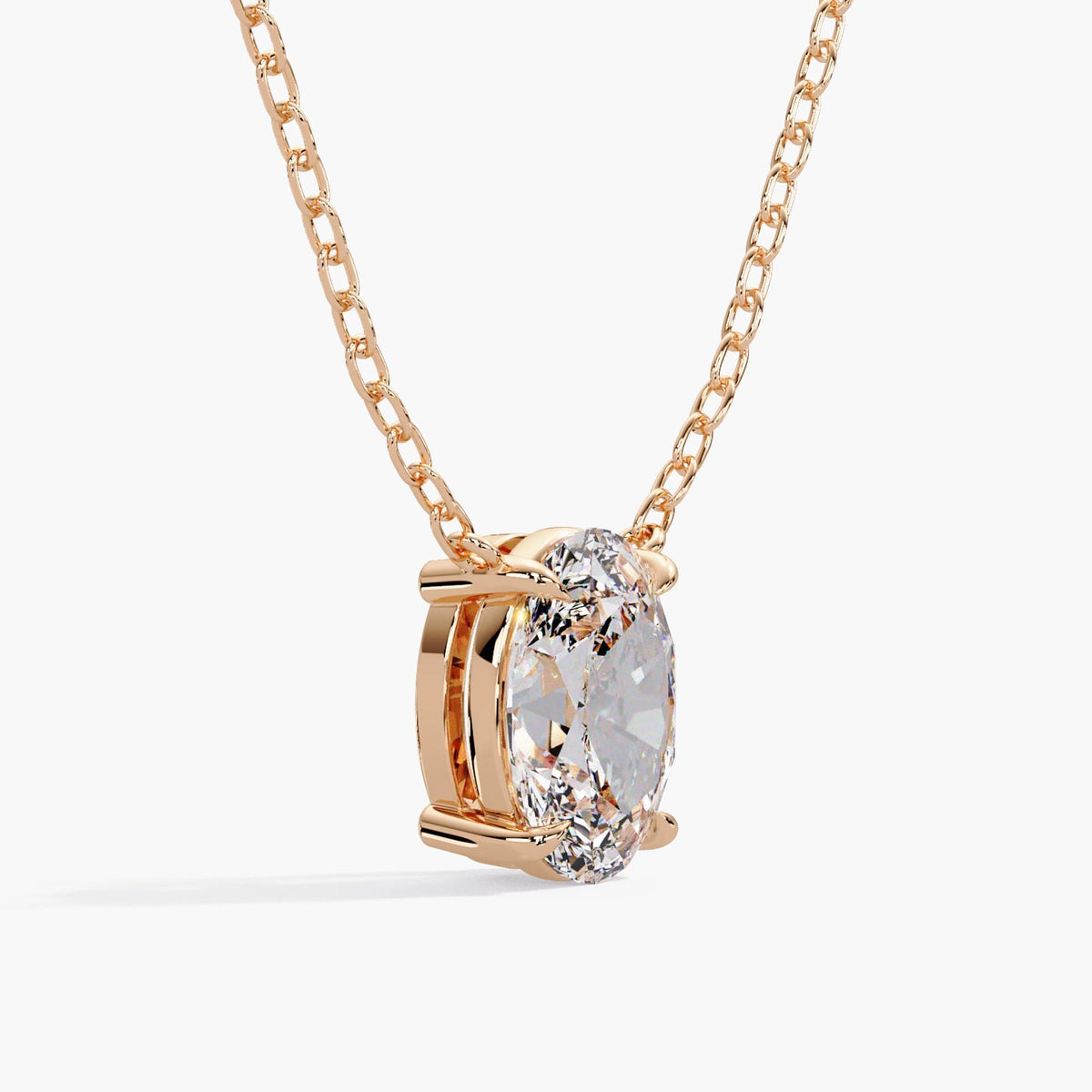 Oval lab-grown diamond solitaire necklace in 14K rose gold with IGI Certified diamond