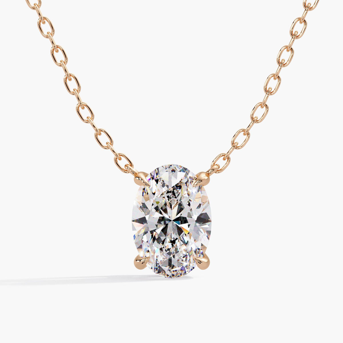 Oval lab-grown diamond solitaire necklace in 14K rose gold
