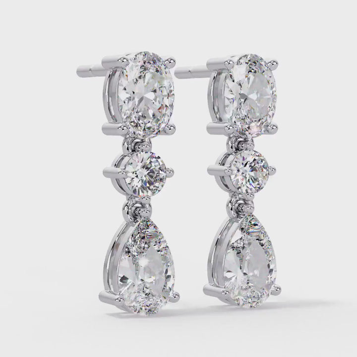 Multishape Lab Diamond Drop Earrings, 3.25 CTW  Pear and Oval Lab Grown Diamond Drop Earrings