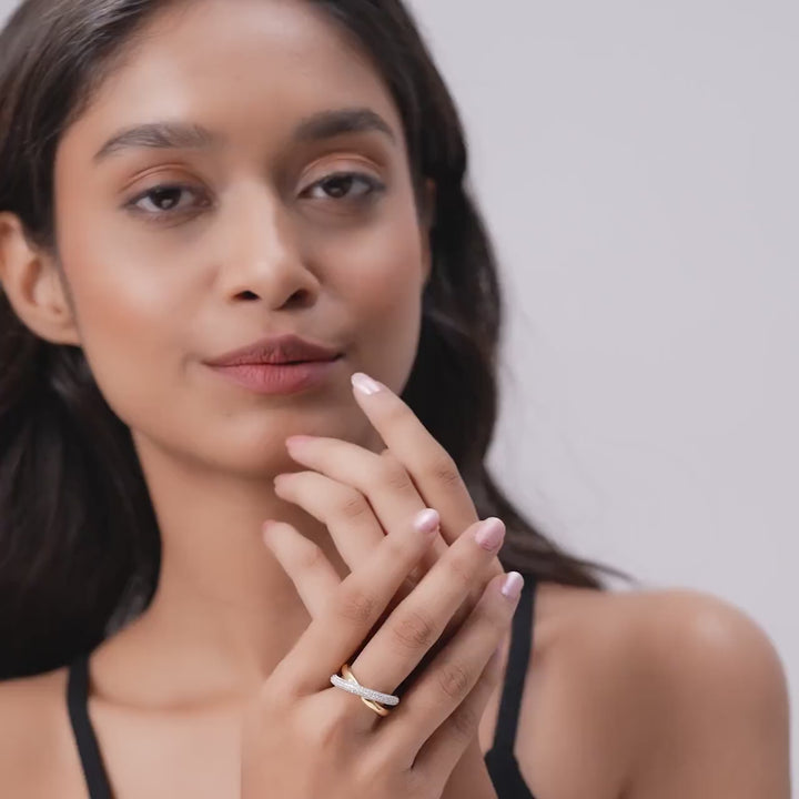 14K Gold Pavé Diamond Crossover Ring: Chunky Statement Band