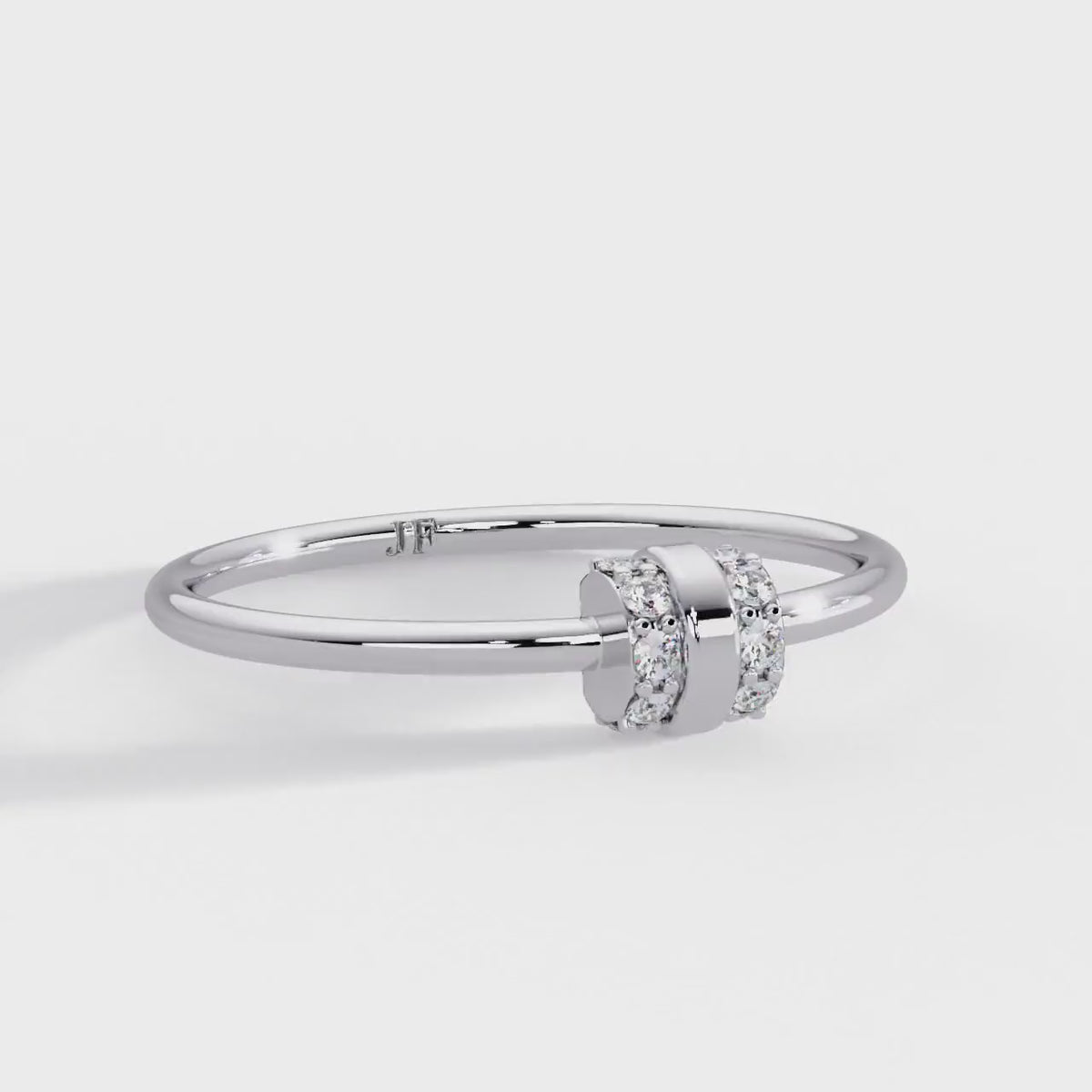 14K Gold Minimalist Rondelle Ring, Natural Diamond Dainty Pave Ring