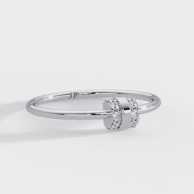 14K Gold Minimalist Rondelle Ring, Natural Diamond Dainty Pave Ring