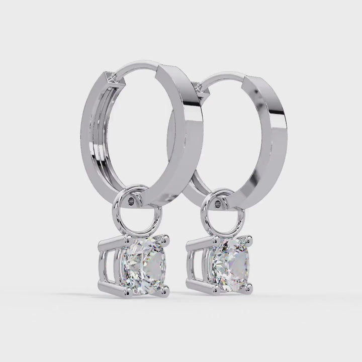 Cushion Cut Lab Grown Diamond Earring Charm, 0.50 CT Solitaire Diamond Dangle for Huggies