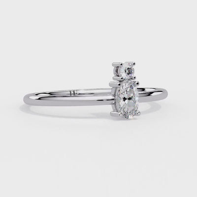 Oval and Round Two Stone Diamond Ring, Dainty 14K Gold Lab Grown Stacking Ring, Minimalist Promise Ring