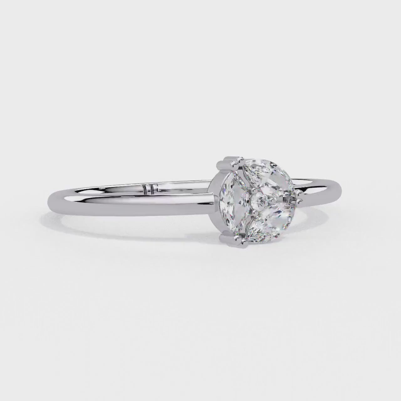 Marquise Diamond Cluster Ring, 14K Gold Lab Grown Circle Shaped Ring, Dainty Stacking Band