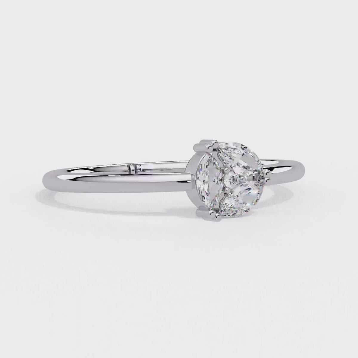 Marquise Diamond Cluster Ring, 14K Gold Lab Grown Circle Shaped Ring, Dainty Stacking Band