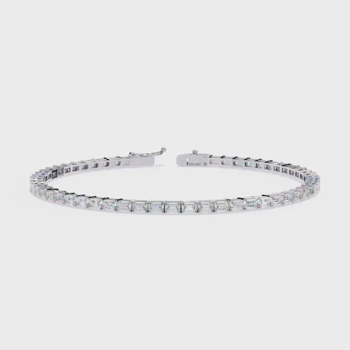 9.5 Ctw Emerald Cut Lab Grown Diamond Tennis Bracelet - 14K Gold Bridal Anniversary