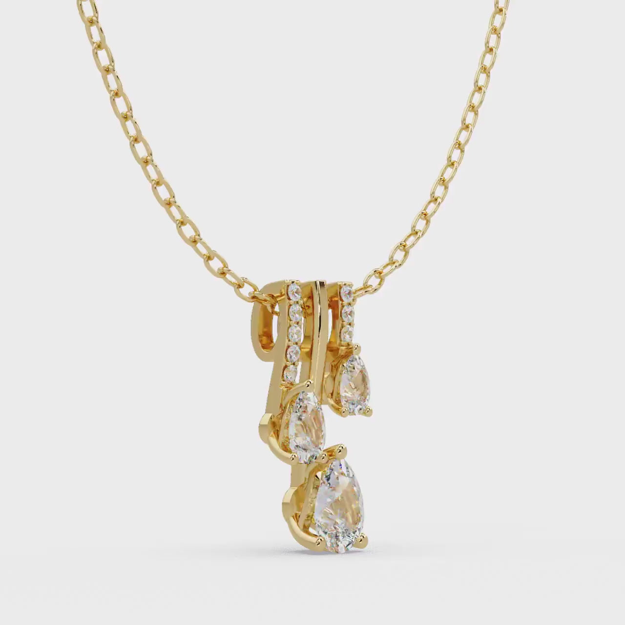 1CTW Pear Shape Lab Grown Diamond Three Stone Pendant, Stacking Pendant in 14K Gold