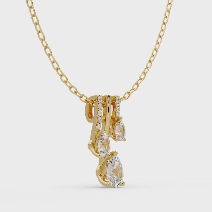 1CTW Pear Shape Lab Grown Diamond Three Stone Pendant, Stacking Pendant in 14K Gold