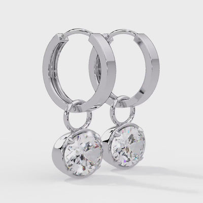 2 CTW Lab Diamond Hoop Charm, 14K Gold Oval Diamond Drop Earrings Charm, IGI Certified