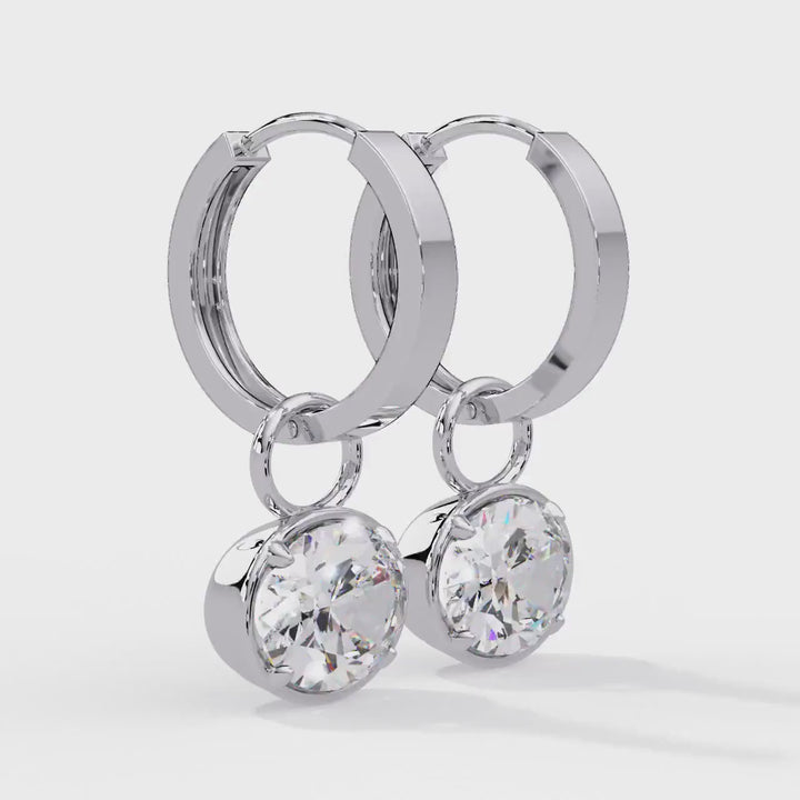 2 CTW Lab Diamond Hoop Charm, 14K Gold Oval Diamond Drop Earrings Charm, IGI Certified
