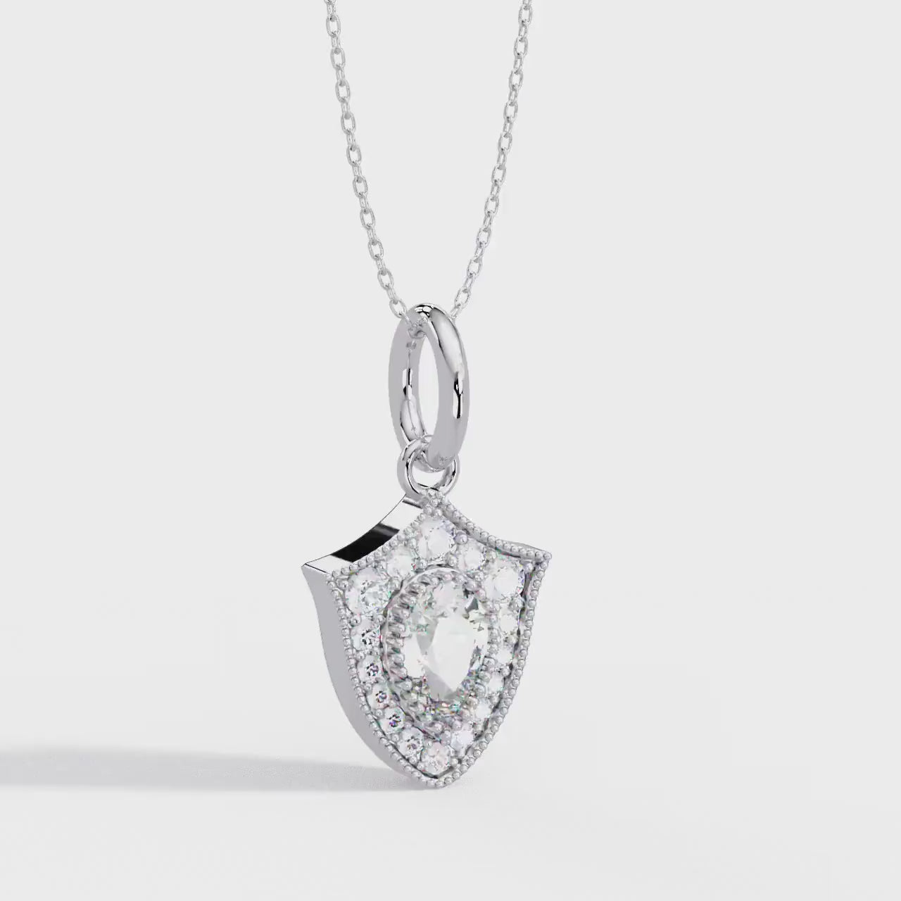 Lab Diamond Charm / 14k Gold Diamond Shield Medallion Pendant / Pear Diamond Badge Pendant Necklace