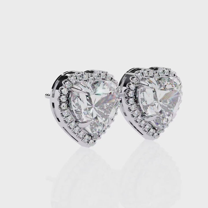 Heart Shaped Lab Diamond Halo Stud Earrings, EF VS Lab Grown Diamond Bridal Studs in 14K Gold, Halo Heart Earrings Gift for Her