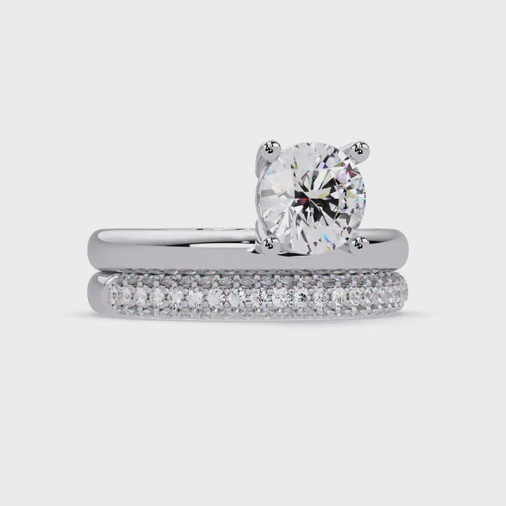 1CT Round Lab Grown Diamond Engagement Ring, IGI Certified Solitaire Ring, Wedding Band Set
