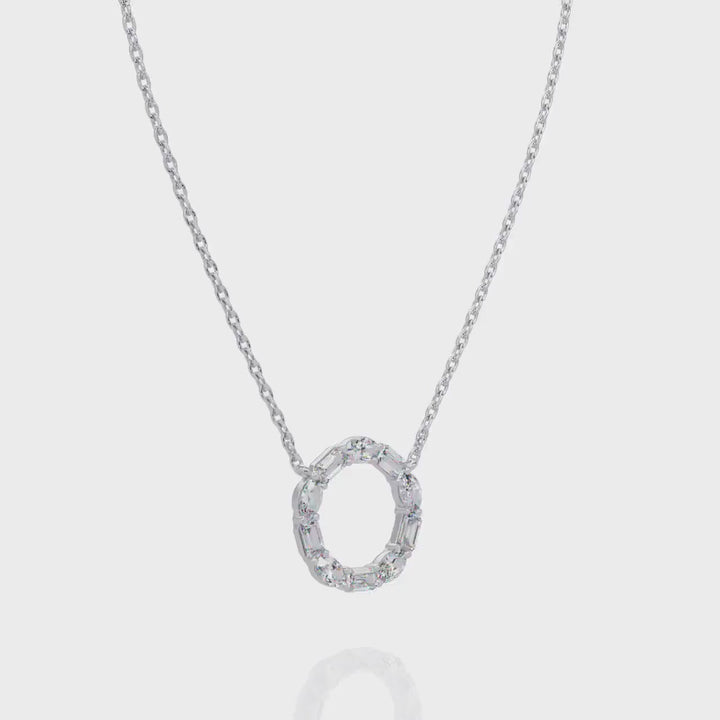 14K Gold Diamond Circle Necklace | 2.5 Ctw Oval & Emerald Lab Diamond | 20mm Statement Pendant