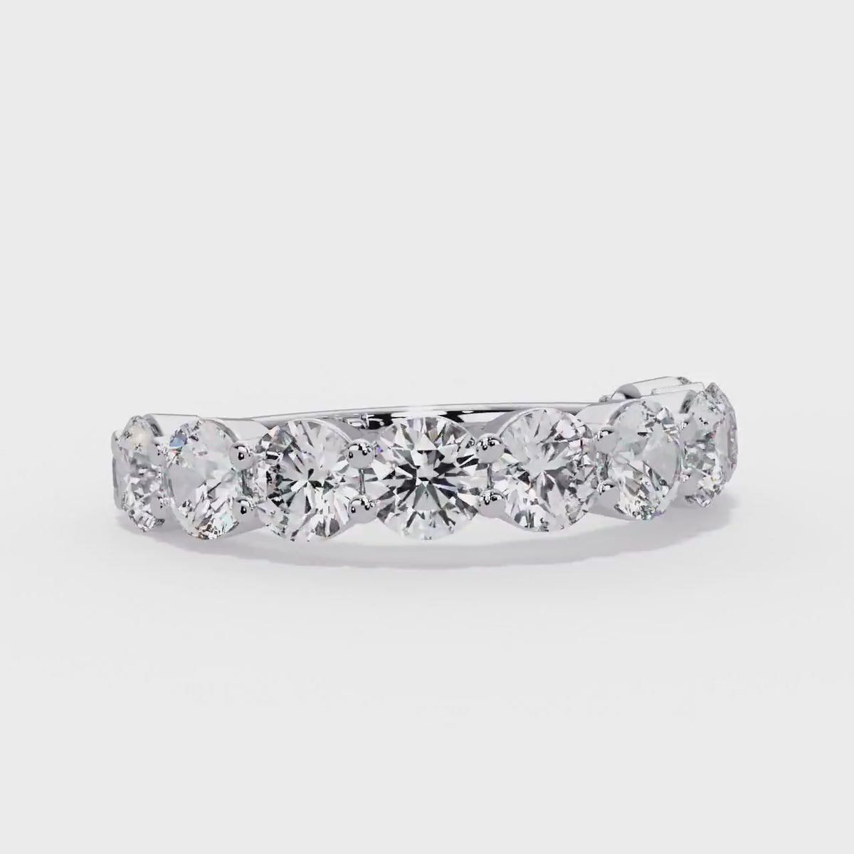 14K Gold Round Lab Grown Diamond Wedding Band, 4MM Shared Prong Half Eternity Ring, Low Setting, 2.25 CTW