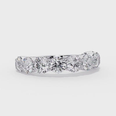 14K Gold Round Lab Grown Diamond Wedding Band, 4MM Shared Prong Half Eternity Ring, Low Setting, 2.25 CTW