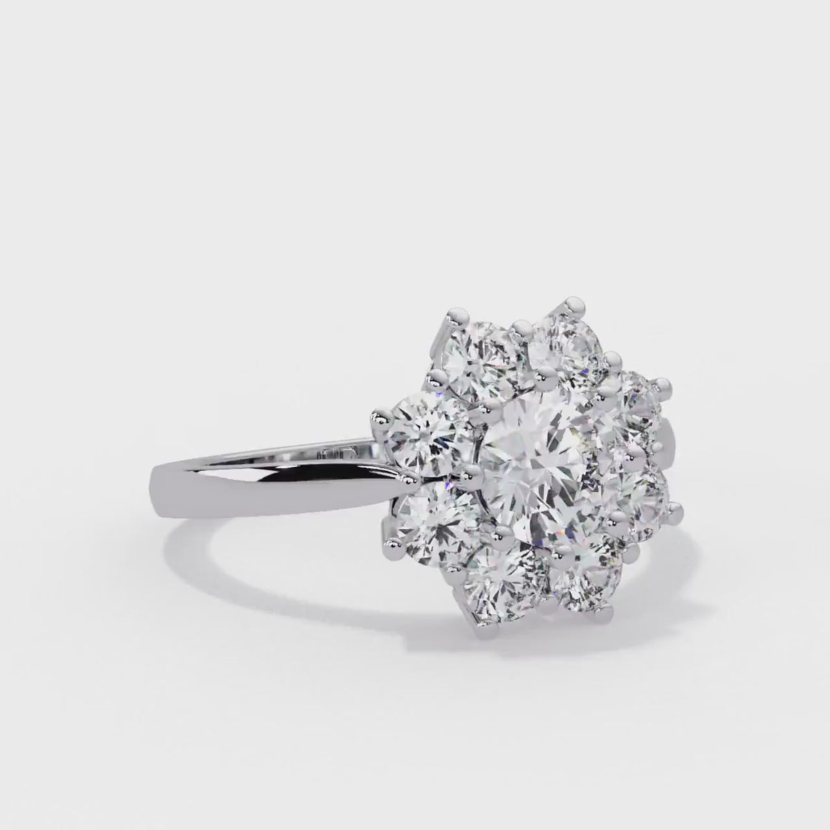 14K Gold Round Lab Grown Diamond Flower Halo Engagement Ring, 1.40 CTW