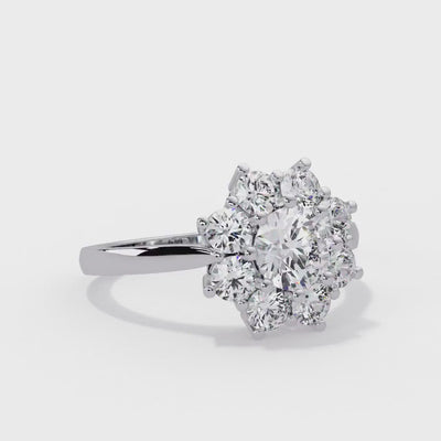 14K Gold Round Lab Grown Diamond Flower Halo Engagement Ring, 1.40 CTW
