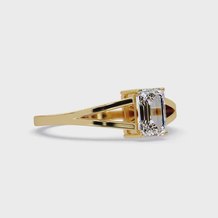 Emerald Cut Lab Diamond Ring, 1Ct 14K Rose Gold Engagement Ring, Split Shank Modern Solitaire, IGI Certified Promise Ring, VS+ EF Diamond