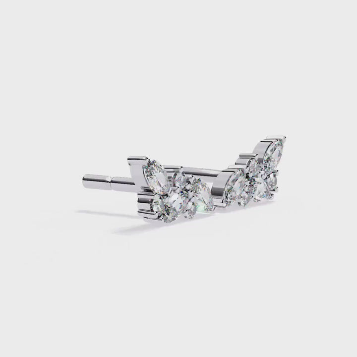 14K Gold Round Oval Cut Lab Grown Diamond Cluster Earrings