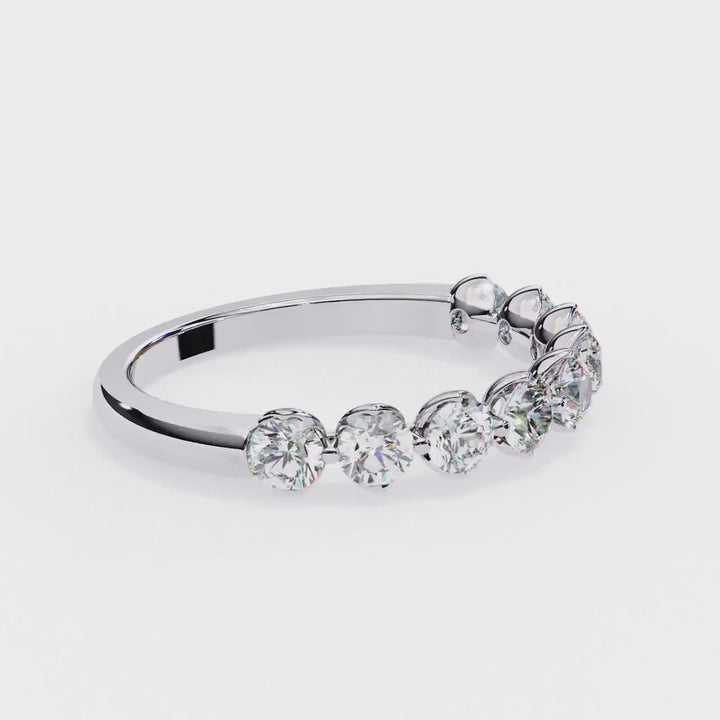 Single Prong Ring, 3.0mm Half Eternity Diamond Wedding Band, 14K Gold Diamond Stackable Band, Floating Bubble Prong Diamond Ring
