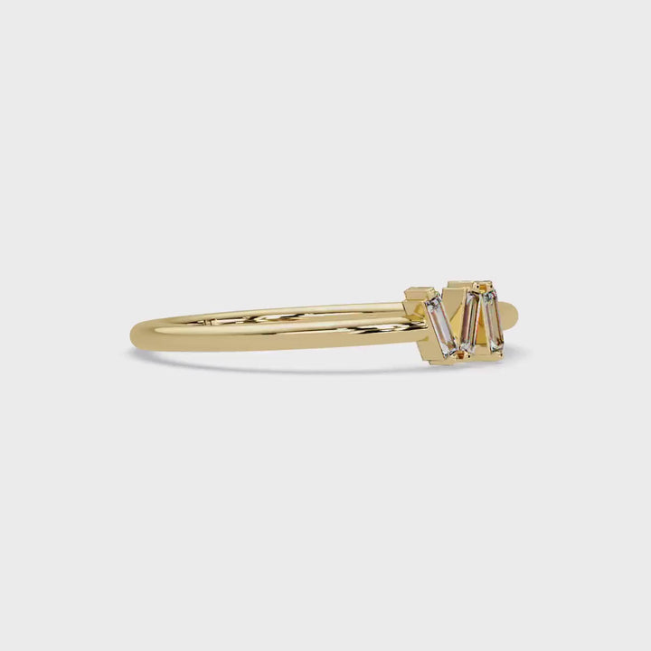 Dainty 14K Gold Baguette Lab Diamond Ring: Minimalist Trio Band