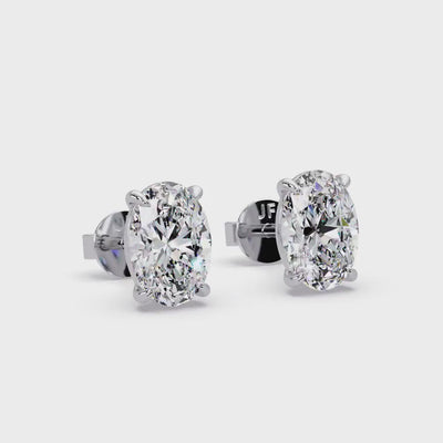 14K Gold Oval Lab Grown Diamond Studs, IGI Certified 1–4 CTW, Claw Prong Diamond Earrings