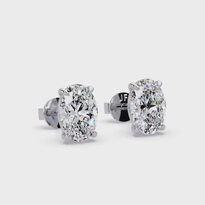 14K Gold Oval Lab Grown Diamond Studs, IGI Certified 1–4 CTW, Claw Prong Diamond Earrings