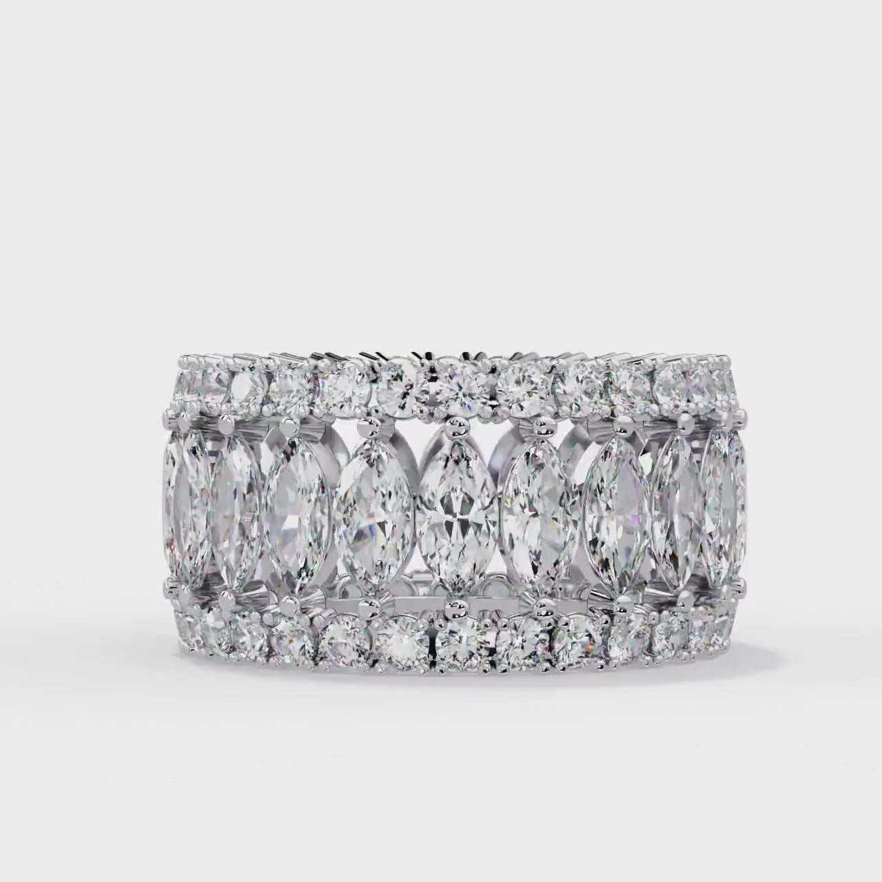 14K Gold Marquise Lab Grown Diamond Ring, 5.75 CTW, Wide Eternity Band, Three Row Anniversary Ring