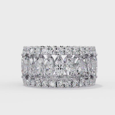 14K Gold Marquise Lab Grown Diamond Ring, 5.75 CTW, Wide Eternity Band, Three Row Anniversary Ring