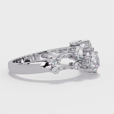 0.85 CTW Lab Diamond Scatter Diamond Ring, 14K Gold Cluster Diamond Ring