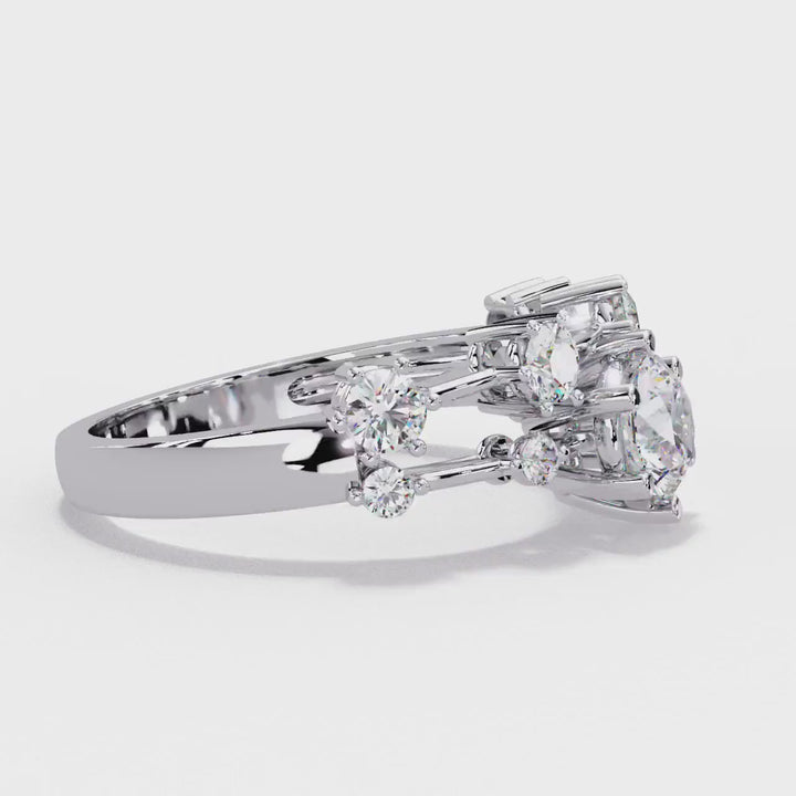 0.85 CTW Lab Diamond Scatter Diamond Ring, 14K Gold Cluster Diamond Ring