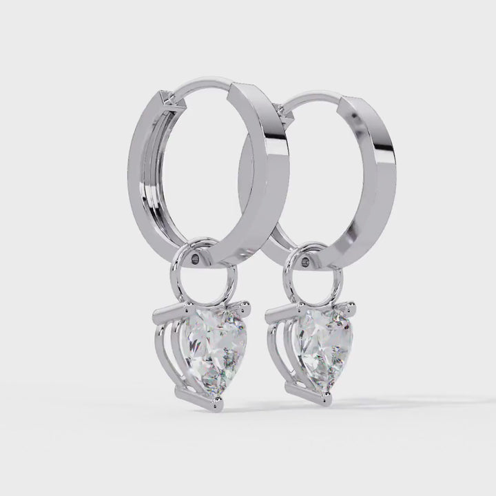 14K Gold Heart Diamond Drop Earrings Charm, 0.50Ct Dangle Charm for Huggie Hoops